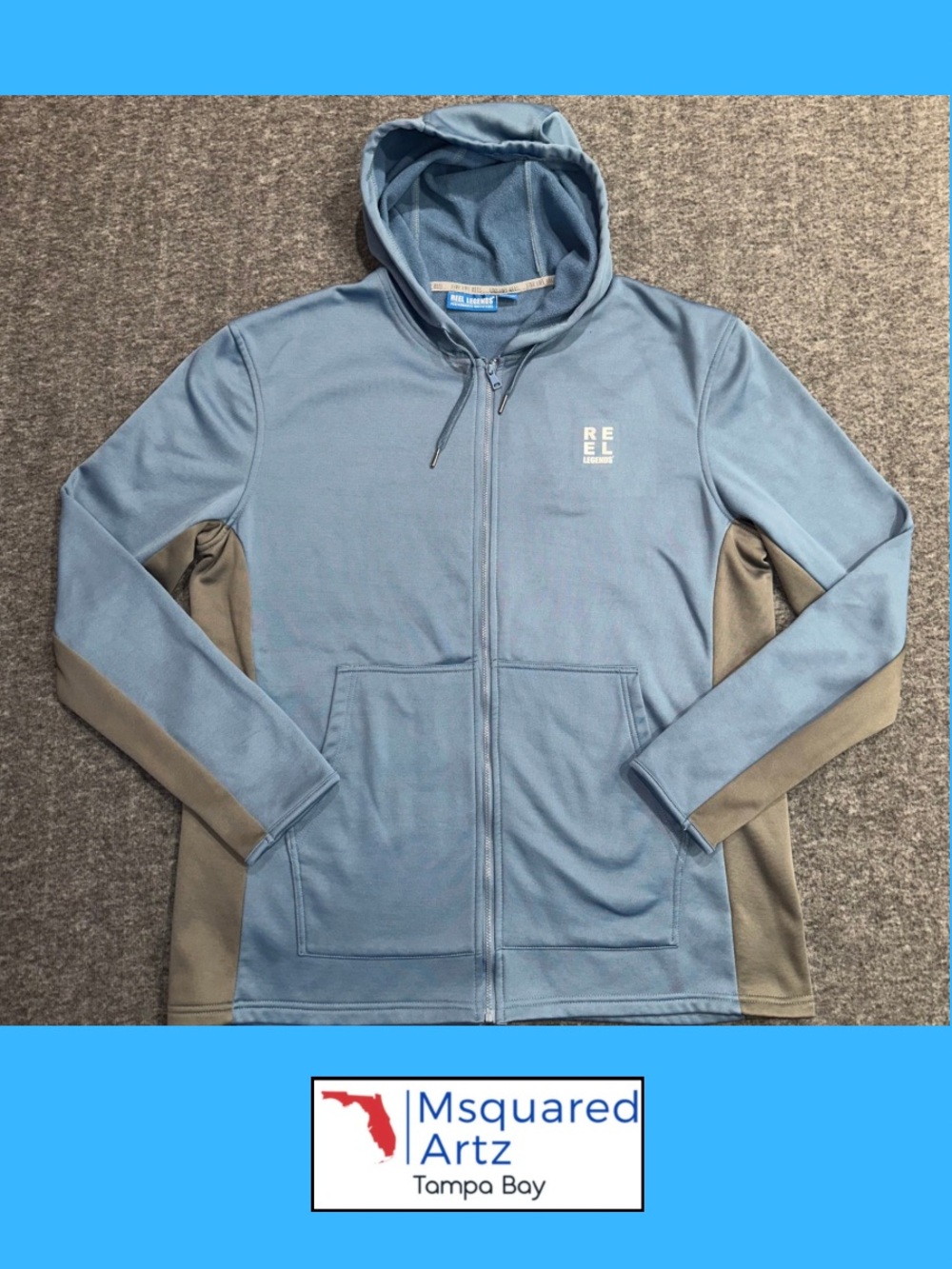 Reel Legends Men’s Large Blue Gray Full Zip Performance Hoodie Fishing